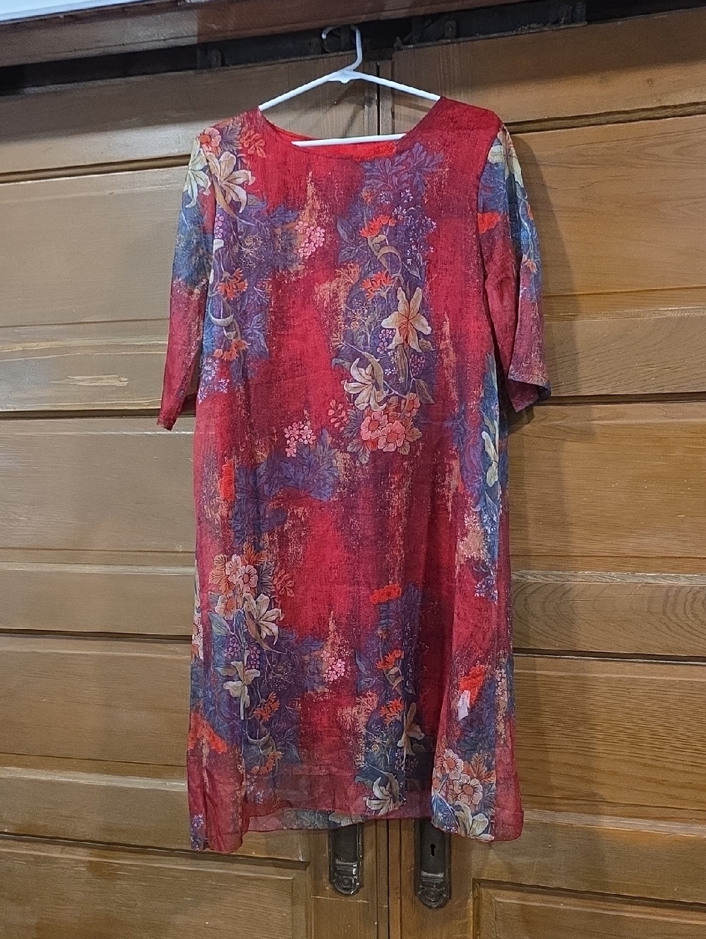 Red Floral Midi Dress with Scoop Neck